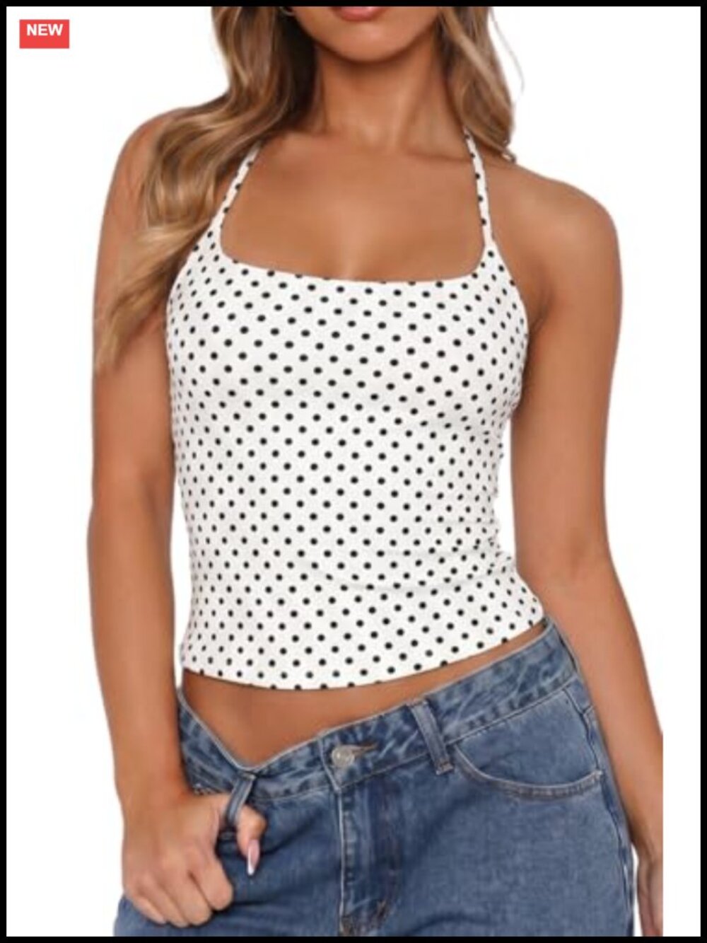 QINSEN Self Tie Halter Neck Double Lined Cropped Basic Top